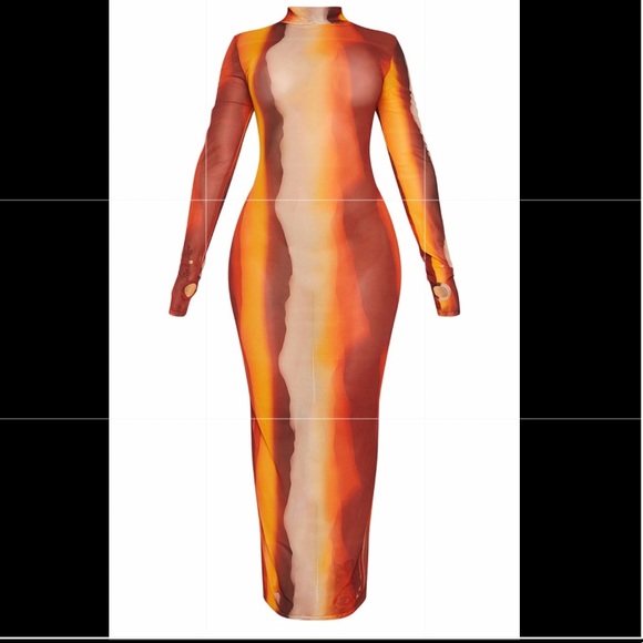 Shape Orange Ombré Sheer Mesh Maxi Dress - Picture 4 of 5